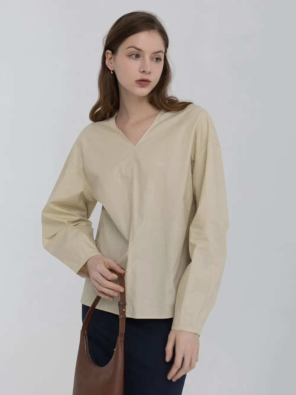 PERR Cotton Vneck Blouse (beige)