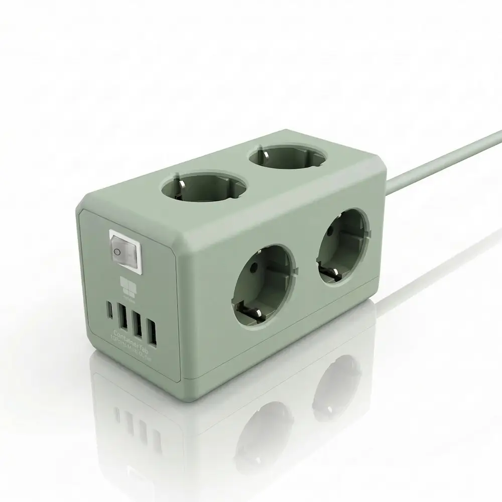 나비 6구 가로형 멀티탭 컨테이너탭 난연소재 4000W 고용량 USB 고속충전 4포트 2.0m 세이지올리브