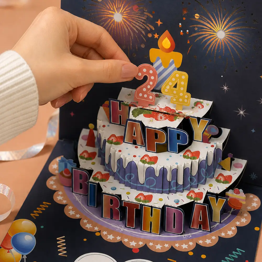 리드홈 레인보우 LED 3D 입체 멜로디 팝업 생일선물 축하 카드